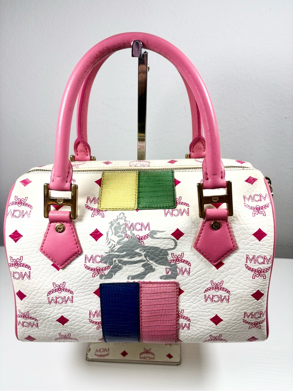 MCM Visetos Princess Lion Leather Boston Bag